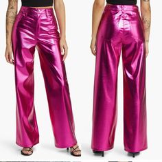 Blank Nyc The Franklin Metallic Faux Leather Wide Leg Pants Color: First Blush 55% Polyurethane, 45% Polyester Spot Clean Only Zip Fly With Button Closure 5-Pocket Styling Faux Leather Fabric Callout: Although These Are Nwt And Came Out Of A Polybag, There Is Some Rubbing And Marks On The Fabric (Pictured) That Seem To Have Happened During Production/While In Warehouse. Coming From A Smoke Free & Animal Friendly Home Shiny Pants, Fabric Pictures, Blank Nyc, Faux Leather Fabric, Wide Leg Pants, Leather Pants, Pant Jumpsuit, Wide Leg, Faux Leather