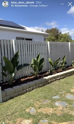 a white fence with some plants in it