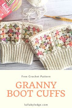 crochet granny boot cuffs with text overlay