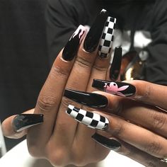 Black And White Nail Art, Long Nail Designs, White Nail Art, Chill Vibes