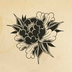 a black and white drawing of flowers on a piece of paper