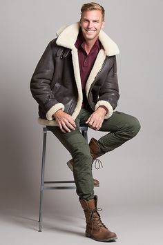 Image Winter Outdoor Aviator Leather Jacket, Winter Aviator Leather Jacket For Outdoor, Pilot Style Outerwear With Padded Collar For Fall, Shearling Long Sleeve Outerwear For Outdoor, Classic Shearling Aviator Outerwear, Brown Pilot Outerwear For Winter, Winter Pilot Aviator Leather Jacket, Classic Aviator Shearling Outerwear, Shearling Outerwear With Fleece Lining For Outdoor