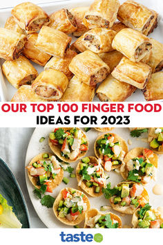 the top ten finger food ideas for 2013 are from taste magazine, and there is an image of several finger foods on a platter