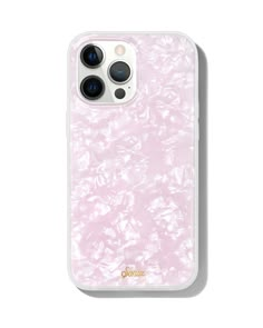 an iphone case with pink shells on it