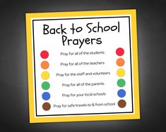 a back to school prayer card with colorful circles