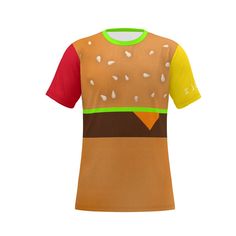 Description Introducing our Burger T-Shirt, a fun and quirky addition to your wardrobe! This t-shirt is inspired by the classic hamburger, featuring a vibrant and detailed design that resembles a delicious burger with sesame seed buns, lettuce, cheese, and more. Perfect for food lovers and those who enjoy unique fashion, this t-shirt is sure to turn heads and spark conversations. Features: Classic round neck for a timeless look High-quality fabric that is breathable and soft, ensuring maximum comfort Loose fit for easy, everyday wear Materials: Fabric: Jersey (95% polyester, 5% spandex) Fabric Weight: 180 g/m² Care Instructions: Machine wash cold with like colors Tumble dry low Do not bleach Iron low if needed   Check out our matching High Top Shoes for the perfect head to toe ensemble! Bennys Burgers Shirt, Novelty Multicolor Crew Neck T-shirt, Funny Sublimation Print Crew Neck Top, Novelty Multicolor Short Sleeve Tops, Multicolor Short Sleeve Novelty Tops, Novelty Multicolor Tops With Funny Print, Multicolor Novelty Tops With Funny Print, Novelty Tops With Funny Print And Crew Neck, Funny Multicolor Custom Print Tops