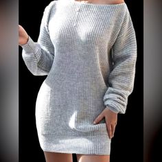 Heather Grey Off The Shoulder Sweater Dress. Light Grey. Soft And Stretchy. Can Be Worn As A Tunic Sweater Or Crop Dress. Available S,M,L. Any Additional Questions Please Ask. Feel Free To Make An Offer!! Fall Sweater Dress, Pullovers Outfit, Boat Neck Sweater, Sweater Dress Casual, Elegant Sweater, Solid Sweaters, Pullover Outfit, Textured Sweater, Saint John