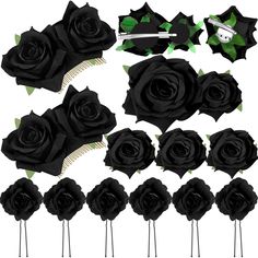 PRICES MAY VARY. Rose accessories set: You will receive 2 pieces rose side combs, 3 pieces rose brooches, 1 piece double rose hairpin and 6 pieces rose Hair Pins, a rich combination of value, satisfying you to create charming hairstyles and makeup on different occasions Simulation flower design: beautiful rose flowers are exquisitely designed with bright colors and green leaves as if they are real. You can use them to DIY various hairstyles, let you become the focus and always remain elegant Mul Mexican Hairstyles, Day Of The Dead Party, Flower Hair Accessories Wedding, Brooch Wedding, Gothic Hairstyles, Rose Brooch, Bright Hair, Wedding Hair Clips, Hair Accessories Clips