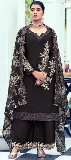 Black and Grey color Salwar Kameez in Silk fabric with Embroidered, Thread work Celana Fashion, Salwar Pants, Straight Cut Pants, Simple Sarees, Lehenga Style, Embroidered Pants, Salwar Kameez Designs, Georgette Fabric, Salwar Suit