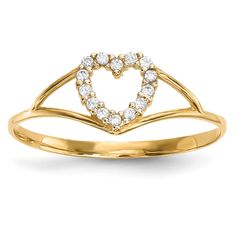 14KT Yellow Gold Cubic Zirconia Heart Ring; Size 7 Heart Band, Cubic Zirconia Engagement Rings, Yellow Rings, Diamond Heart Ring, Engagement Ring Sizes, Rose Gold Metal, Jewelry Companies, Types Of Rings, Ring Size 7