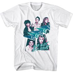 "The Go Go's Men's T-Shirt by American Classics This new wave band was formed in Los Angeles, California in 1978 and was famed for being the first all-female band that both wrote their own songs and played their own instruments to top the Billboard charts. With Belinda Carlisle as lead vocalist, The Go-Go's rose to fame in the 80's and have remained together to this day. These days, there is a Broadway musical \"Head Over Heels\" featuring the songs of the Go Go's. This vintage style graphic tee Got The Beat, Wave Rock, Beauty And The Beat, Concert Tees, Classic Outfits, White Shirts, Rock Band, Band Tees, New Wave