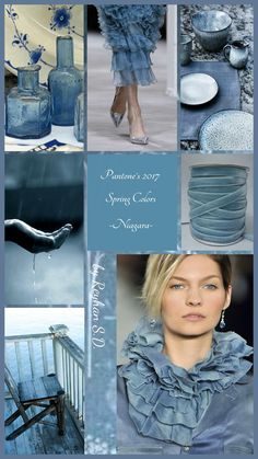 a collage of blue and white images with the words pantone's 2013 spring colors