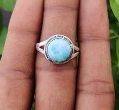 Larimar Ring Solid 925 Sterling Silver Band Handmade Statement Woman Ring BP596 Woman Ring, Larimar Ring, Larimar Rings, Sterling Silver Bands, Silver Band, Solid 925 Sterling Silver, Handmade Ring, Women Rings, Jewelry Watches