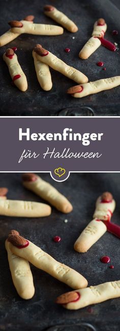 some kind of food that is on top of a pan with the words hexenfinger for halloween