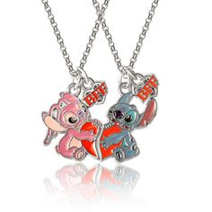 two necklaces with cartoon characters on them