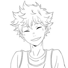 an anime boy with short hair smiling and looking at the camera