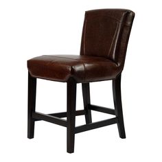 a brown leather bar stool against a white background with the seat upholstered back