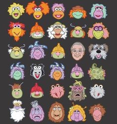 the muppets are all different colors and sizes