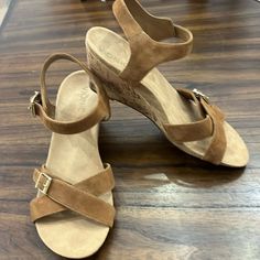 Vionic. Never Worn. Size 10. Suede Tan Wedge Sandals. Tan Wedge Sandals, Vionic Shoes, Womens Shoes Wedges, Wedge Sandals, Wedges, Size 10, Women Shoes, Sandals, 10 Things