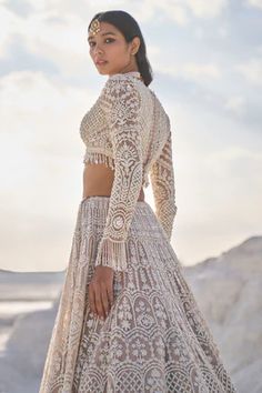 Nude Cream Dori Lehenga Set Pearl Tassels, Seema Gujral, Pearl Embroidery, Scalloped Border, Net Lehenga, Bridal Blouse Designs, Indian Wedding Outfits, Lehenga Designs, Professional Cleaning