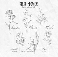 the different types of flowers are shown in black and white