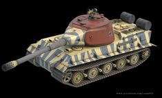 an old tank is painted with stripes and has a turret on the top, as well as