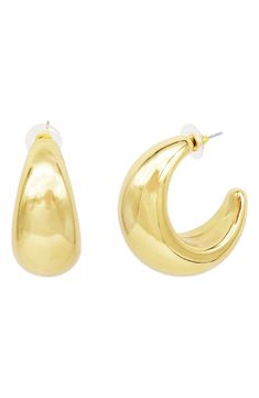 Perfect for daily wear, these graduated hoop earrings offer sophisticated shine with a glossy goldtone finish. 1 1/2" hoop diameter; 1/2" width Stainless steel post back Goldtone plate Imported Rollerball Perfume, Platform Slippers, Steel Post, Earrings In Gold, Maternity Shops, Designer Clothes For Men, Keep Jewelry, Gold Hoops, Pretty Jewellery