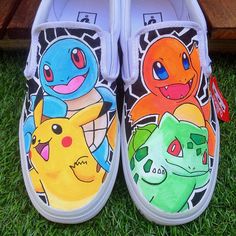 Original 4 Pokemon Vans by VeryBadThing.deviantart.com on @deviantART Vans Wallpaper, Canvas Shoes Diy, Custom Vans Shoes, Painted Shoes Diy, Custom Sneakers Diy, Painted Canvas Shoes, Pokemon Clothes, Painted Vans, Custom Painted Shoes