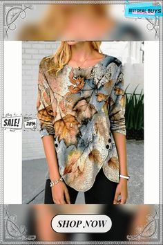 Women's Shirt Blouse Black Yellow Blue Floral Button Print Long Sleeve Daily Weekend Streetwear Casual Round Neck Regular Floral S Fall Crew Neck Blouse With Buttons, Fall Crew Neck Blouse With Button Closure, Multicolor Tops With Button Closure For Fall, Floral Long Sleeve Shirt, Streetwear Casual, Women Shirts Blouse, Blouse Black, Casual Streetwear, Floral Shirt