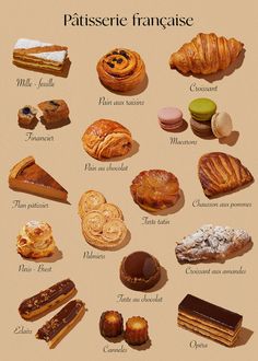 a poster with different types of pastries and desserts on it's sides