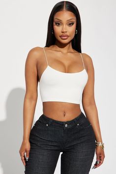 Kiki Super Cropped Top - Ivory White Elastane Cami Top, Trendy Fitted Cream Crop Top, Trendy Cream Fitted Crop Top, Cream Fitted Trendy Crop Top, Cream Stretch Top With Built-in Bra, Cream Stretch Tops With Built-in Bra, Stretch Cream Top With Built-in Bra, Cream Seamless Stretch Top, Super Cropped Top