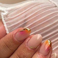 Tequila Sunrise Nails Summer, Tequila Sunrise Nails, Orange Nails Design, Fun Vacation Nails, Sunrise Nails, Nails For Vacation, Orange Summer Nails, Length Nails, Nails Round