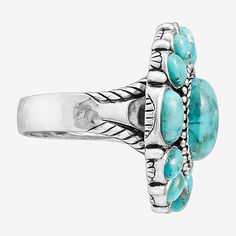 Ring Style: Cocktail RingsFeatures: Quick ShipShape: Round, FlowerStone Cut: OvalMetal Color: WhiteBand Width: 4.5mmCare: Wipe CleanStone Type: 13 Enhanced TurquoiseMetal: Sterling SilverCountry of Origin: Imported Adjustable Turquoise Ring With Stone Setting, Round Turquoise Ring With Gemstone Accents, Round Flower Ring With Accent Stones, Sterling Silver Flowers, Ring Style, Blue Turquoise, Cocktail Ring, Turquoise Sterling Silver, Cocktail Rings