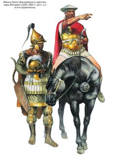 an image of two men riding on the back of horses with armor and helmets around their necks