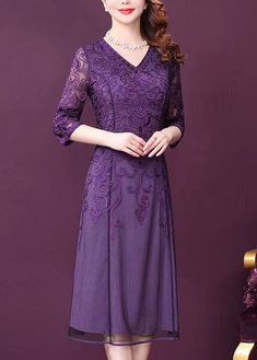 Elegant Purple V Neck Lace Patchwork Tulle Dresses Half SleeveFabric: TulleSize & Fit: Fit: This garment fits true to size.Length: Size M measures 40.95"from shoulder to hemBust: Great for any cup size. Waist: Loose Fit. Comfortable room throughout midsection.Hip: Loose Fit - room for hips. Hand Wash Cold. Formal Mother Of The Bride Dress With Lace Patchwork, Evening Mother Of The Bride Dress With Lace Patchwork, Elegant Purple Dress With Lace Patchwork, Purple Lace Patchwork Dress, Purple Mother Of The Bride Dress For Banquet, Tulle Dresses, Glass Bottle Diy, Bottle Diy, Half Sleeve Dresses