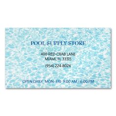 a business card with the words pool supply store on it