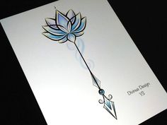 a drawing of a blue flower with an arrow on it's tip is shown