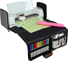 an image of a table with a printer and crayons on it that is being used for crafts