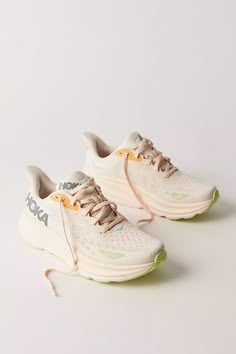 HOKA® Clifton 9 Sneakers | Free People Blue Cosmos, Peach Parfait, Hoka Bondi 8, Hoka Clifton 9, Clifton 9, Hoka Clifton, Coral Peach, Fuel Cell, Beauty Clothes