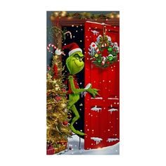 the grinch door is decorated with christmas decorations