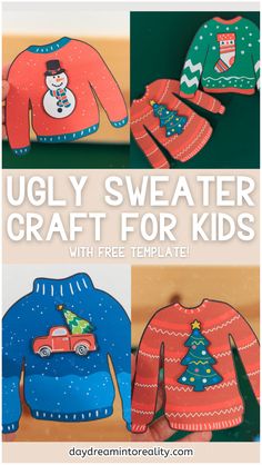 Get ready for some festive fun with this free printable Ugly Sweater Craft! Ideal for preschool, kindergarten, and PreK children, this Christmas craft is easy to make and perfect for chilly days. It’s a great way to keep kids entertained and get into the holiday spirit. Download your free template and start this fun winter craft today! Ugly Sweater Craft, Sweater Template, Fun Holiday Crafts, Fun Winter Crafts, Winter Craft, Preschool Printables, Christmas Characters, Christmas Templates, Printable Crafts