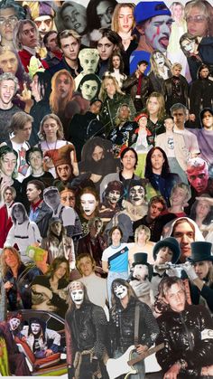 a collage of people with different facial expressions and hair styles, all dressed in costumes