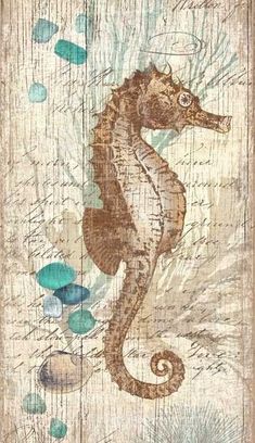 a painting of a sea horse on wood