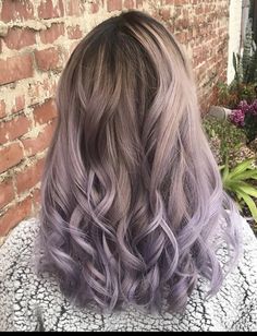 Smokey Lilac Hair, Lilac Shadow Root, Smokey Lilac Hair Balayage, Faded Purple Hair, Silver Lilac Hair Dark Roots, Brown Hair Fade, Smoky Lavender Balayage, Blue Hair Streaks, Purple Blonde Hair