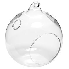 a clear glass ornament with an oval design on the front and side, set against a white background