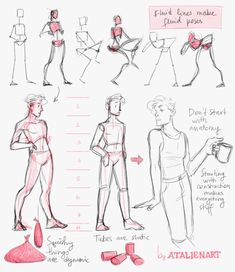 a drawing shows how to draw people with different poses and body shapes, including the legs