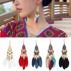 Daiiibabyyy Long Feather Earrings Fashion Bohemia Leaf Earrings Wedding Jewelry Dangle Ethnic Tassel Water Drop Chain Women Party Ear Stud Brand Name: Daiiibabyyy Material: Metal Metals Type: None Item Type: EARRINGS Style: Cute/Romantic Earring Type: drop earrings Fine or Fashion: fashion Gender: Women Bohemian Dangle Earrings For Party, Adjustable Bohemian Earrings For Parties, Bohemian Drop Earrings For Party, Bohemian Dangle Chandelier Earrings For Parties, Bohemian Single Earring For Party, Bohemian Chandelier Dangle Earrings For Parties, Bohemian Party Chandelier Dangle Earrings, Bohemian Dangle Tassel Earrings For Party, Bohemian Chandelier Earrings With Dangling Beads For Party