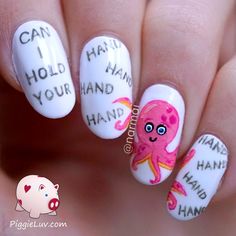 PiggieLuv: Valentine's Day Octopus Octopus Nail Art, Can I Hold Your Hand, Octopus Nails, Makeup Nails Designs, Nail Art Studio, Popular Nails, Cute Nail Art, Nail Art Galleries, Cute Nail Designs