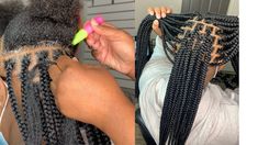 Box Braids With Crochet Needle, Invisible Crochet Box Braids, Box Braids Big Size, Prelooped Crochet Box Braids, Box Braids Using Crochet Needle, Crochet Braid Box Braids, How To Crochet Braids Tutorials, Box Braid Methods, Rubber And Box Braids