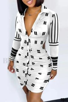 Bjux - Chic Backless Dress with Printed Design, Button Detail, and Stylish Turndown Collar Backless Long Sleeve Dress, Long Sleeve Backless Dress, Backless Long Sleeve, Backless Swimsuit, Turndown Collar, Collar Dress, Button Detail, Printed Design, Dance Wear